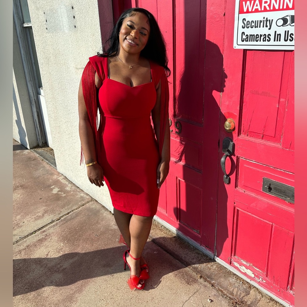 Ruby Red Fringe MIDI Dress (Small-3x)